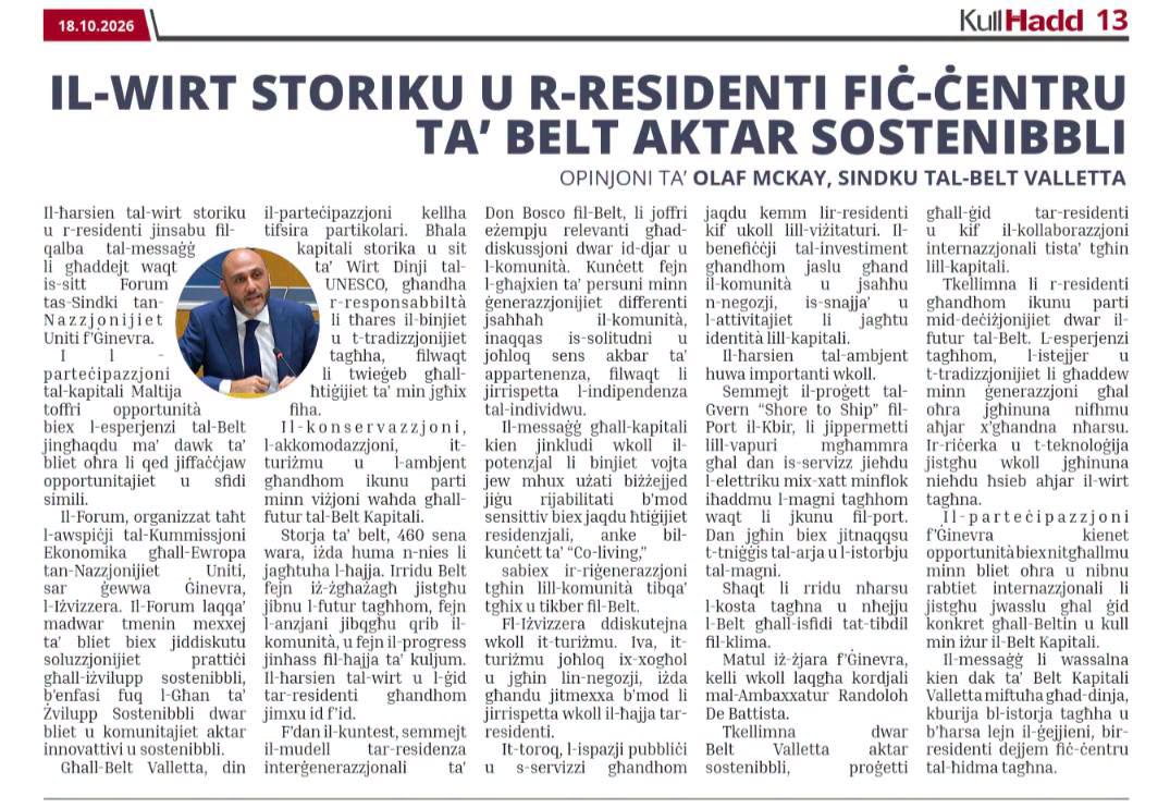 Il-wirt storiku u r-residenti fiċ-ċentru ta’ Belt aktar sostenibbli — KullĦadd